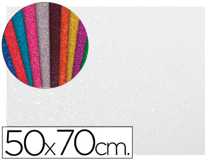 Goma Eva c/ Purpurina 50X70cm 60G/ M2 Espessura 2 mm Branco