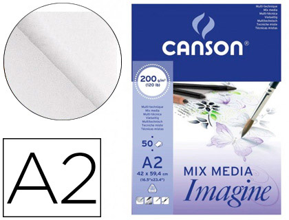 Bloco de Desenho Multitecnicas Canson Imagine A2 Colado Liso 50F 200 Gr