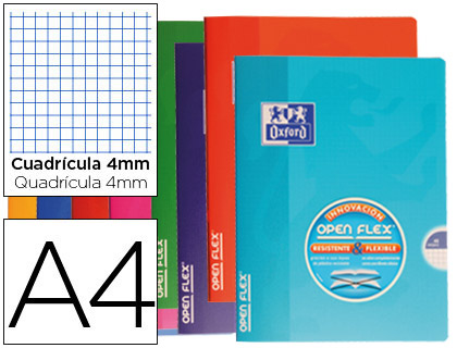 Caderno Escolar Agrafado Oxford Capa Flexivel Openflex 48F 90g A4 Quadricula Cores Sortidas