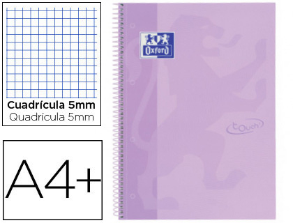 Caderno Espiral Oxford Ebook 1 School Touch A4+ 80F Quadricula 5 mm c/ Margem Malva Pastel