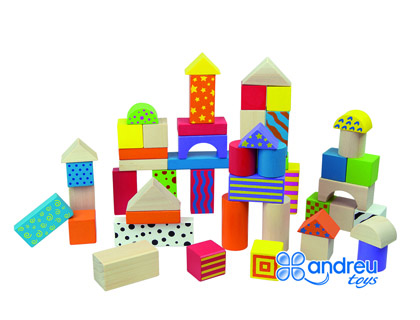 Jogo Andreutoys Constru??o Blocos Madeira 50 Pe?as 18X18 cm