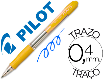 Caneta Pilot Super Grip Amarelo - Retratil - Com Grip - Tinta Base de Oleo