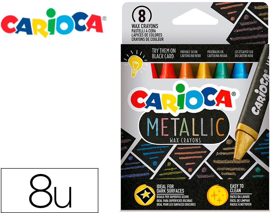 Lapis De Cera Carioca Metallic Triangular Caixa De 8 Cores Sortidas - CARIOCA