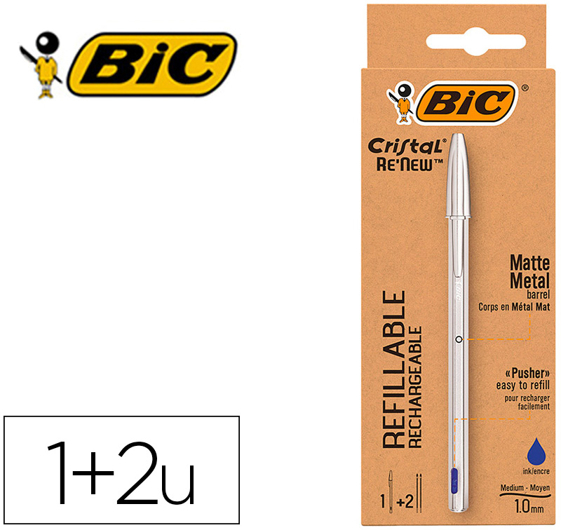 Esferografica Bic Cristal Renew Tinta Azul Pack De 1 Unidade + 2 Recargas