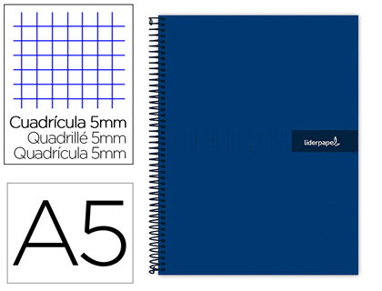 Caderno Espiral Din A5 Crafty Capa Forrada 120 F 90Gr Quadricula 5 Bandas De Cores 6 Furos Cor Azul