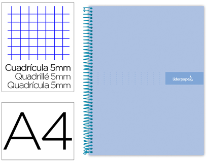 Caderno Espiral Din A4 Crafty Capa Forrada 120 F 90 Gr Quadricula 5 Bandas De Cores 4 Cores Celeste