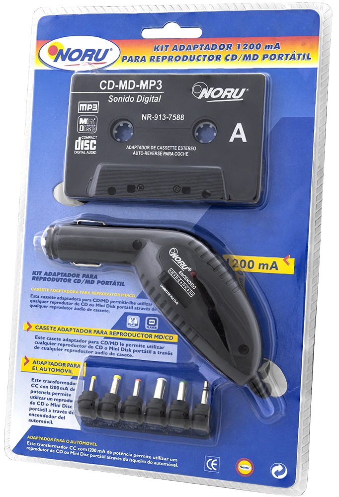 Kit Cassete Adaptadora CD-MD-MP3 c/ Alimentador Isqueiro p/ Carro