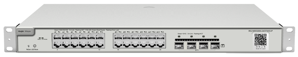 Switch 24 Portas PoE Gigabit + 4 10Gbps SFP+ - REYEE