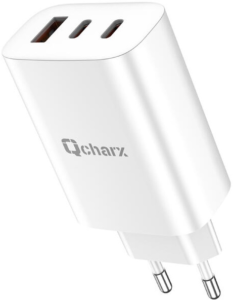 Carregador 2x Portas USB - C + 1x Porta USB 65W (Branco) - QCHARX