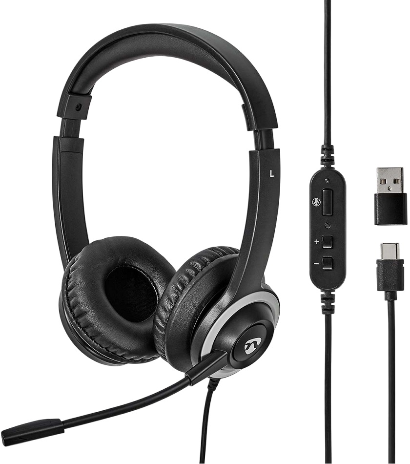 Auscultadores Headset USB c/ Micro (Preto) - NEDIS