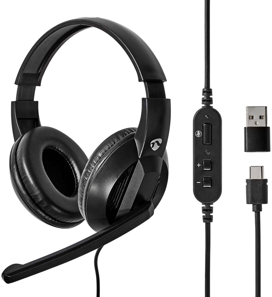 Auscultadores Headset USB p/ PC c/ Micro (Preto) - NEDIS