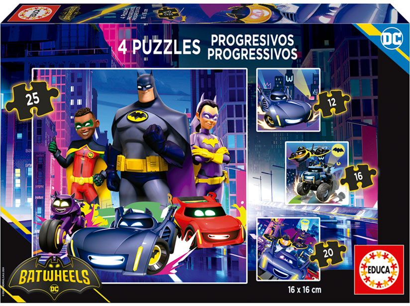 4 Puzzles Progressivos 12 - 16 - 20 - 25 Batwheels - EDUCA