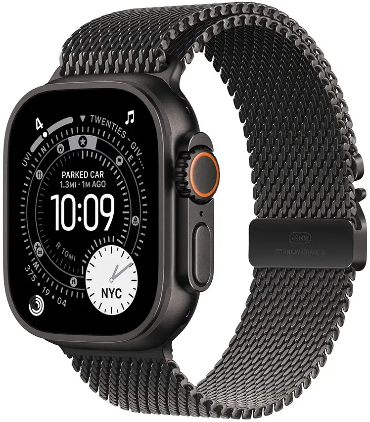 Apple Watch Ultra 3 GPS + Cellular 49mm Titânio Preto c/ Bracelete Loop Milanesa Titânio Preto L