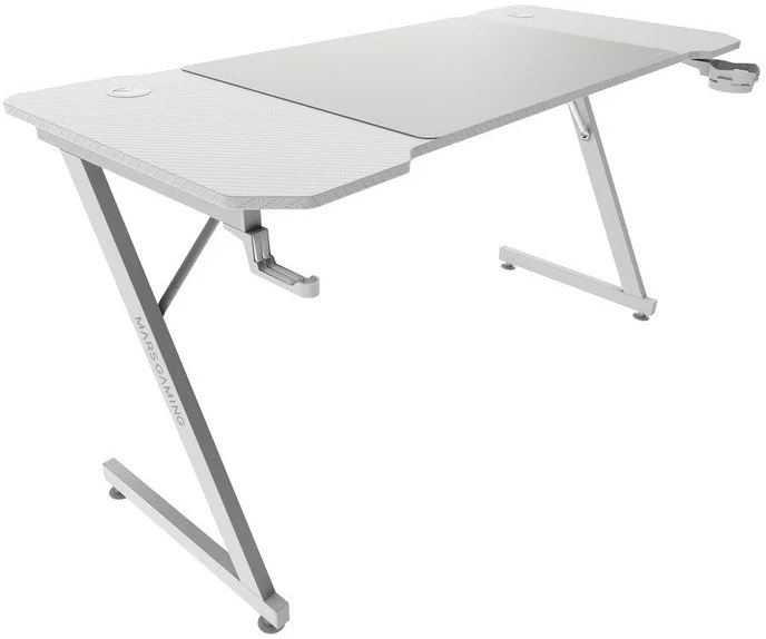 Mesa Ergonómica c/ Tapete XXL/Suportes p/ Headset e Bebidas 140x60cm (Branco) - MARS GAMING