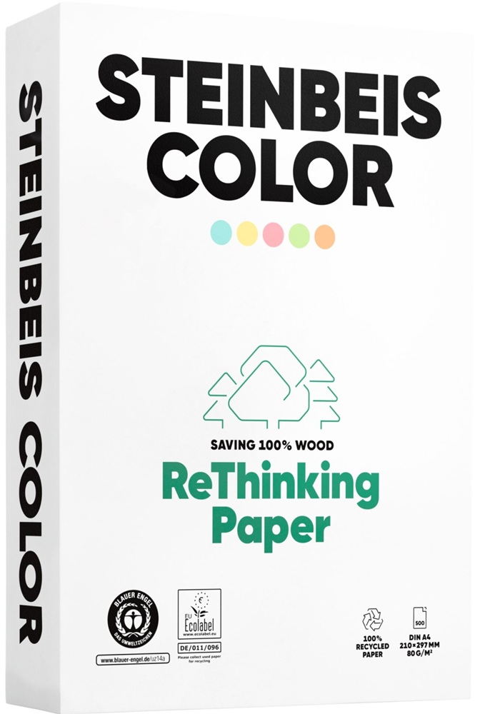 Resma 500x Folhas Papel Fotocopia Reciclado Rosa Din A4 (80 Gr) - STEINBEIS