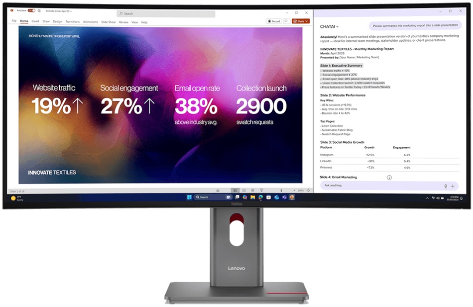 Monitor Curvo IPS 39,7 ThinkVision P40WD - 40 Wide Ultra HD (Eclipse Black) - LENOVO