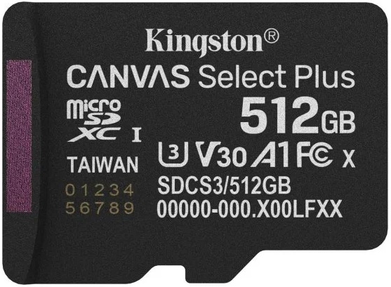 Cartão de Memória Canvas Select Plus Gen3 512GB MicroSDXC UHS - I Classe 10 - KINGSTON