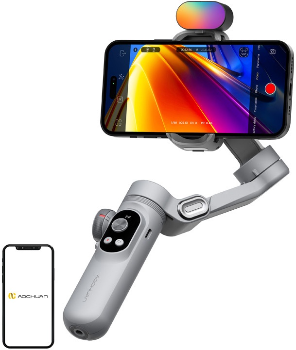 Estabilizador Gimbal X Pro c/ Iluminação RGB (Cinza) - AOCHUAN