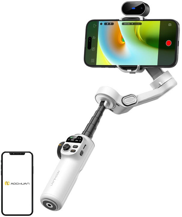 Estabilizador Gimbal X2 c/ Sensor IA (Branco) - AOCHUAN