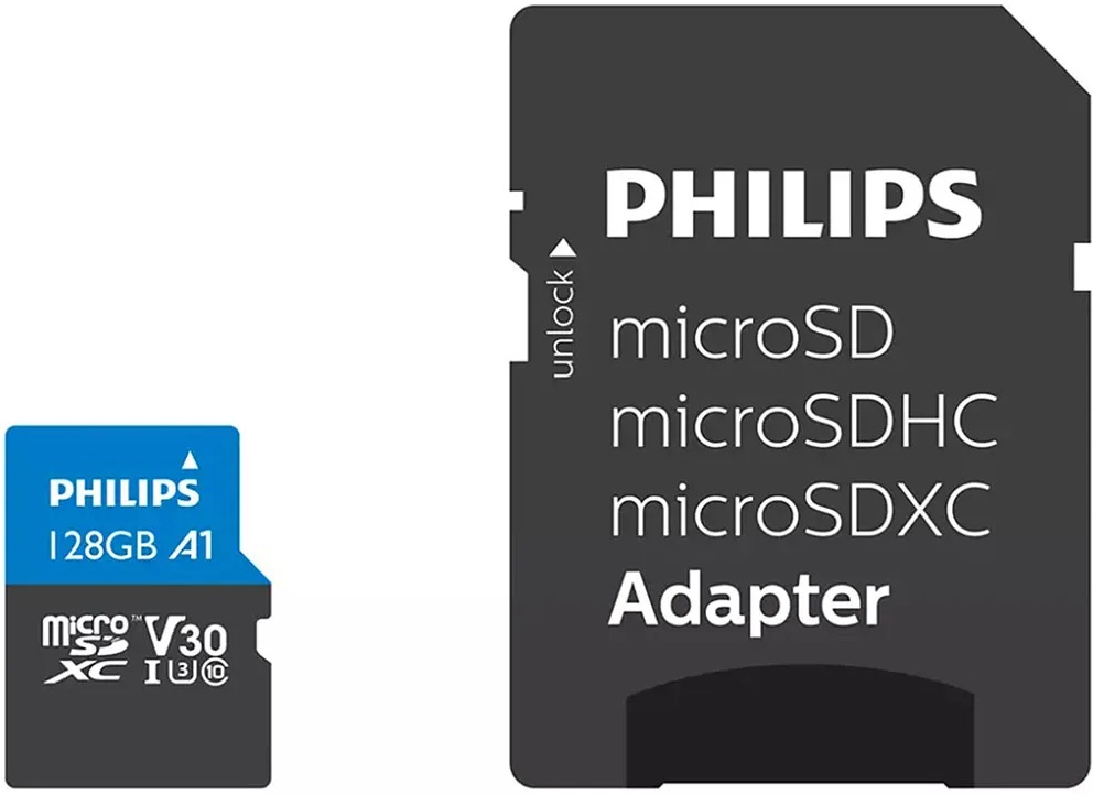 Cartão Memória MicroSDXC Card 128GB Class 10 UHS - I U3 + Adaptador - PHILIPS