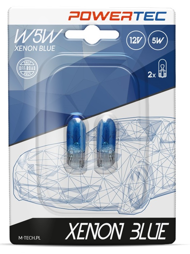 Blister 2x Lampadas Halog?neo T10/W5W 12V 5W (XENON BLUE) - POWERTEC