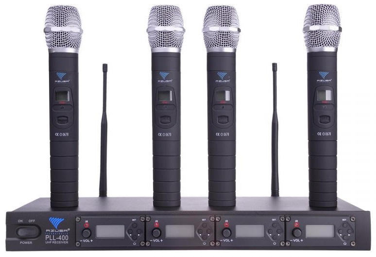 Central 4 Microfones de M?o s/ Fios UHF 4 Canais (PLL-400) - AZUSA
