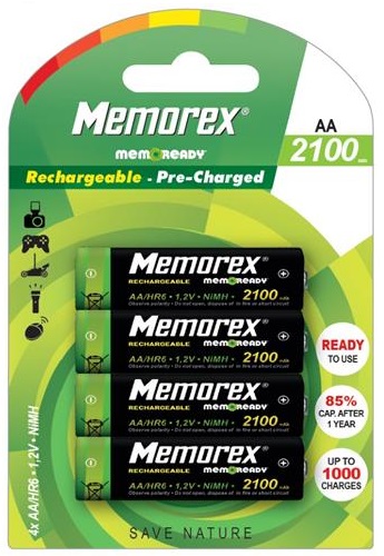 Blister 4 Pilhas Recarreg?veis 12V AA Ni-Mh 2100mAh - MEMOREX