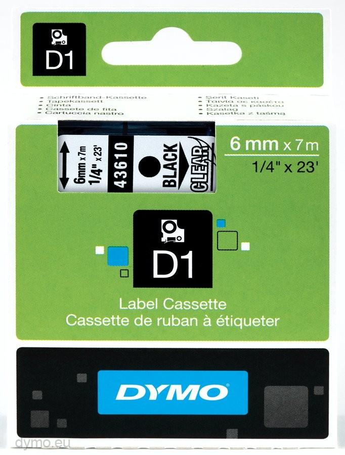 Fita Preto Sobre Transparente (7 mts/0,6cm) - DYMO