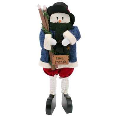 Snowman w/ Blue Jacket and Decorative Wood Feet