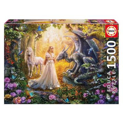 Puzzle 1500 Dragão Princesa e Unicórnio