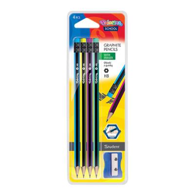 Hexagonal pencils HD + sharpener blister 4 pcs