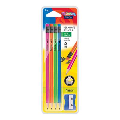 Blister 4 Lápis Hexa Neon HB c/ Borracha + Afia