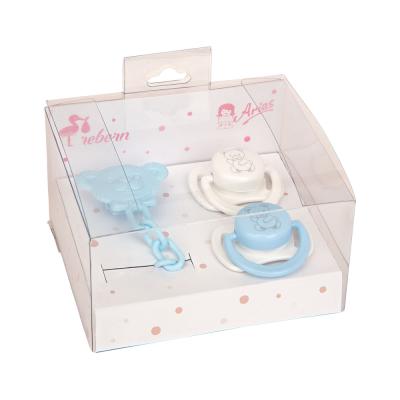 Blue and White Pacifiers Set with Chain