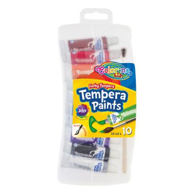 Tempera Paints with Brush 10 Colours in Tubes 10 Ml