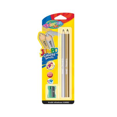 Round Jumbo Coloured Pencils Gold+Silver On Blister