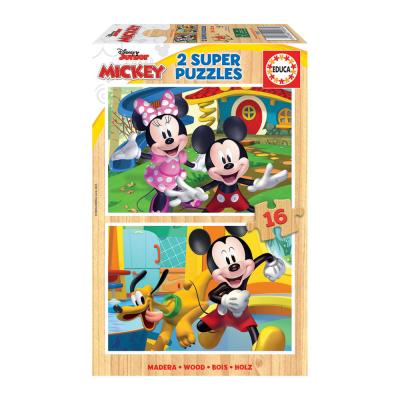 2x Super Puzzle 16 Wood Mickey & Minnie