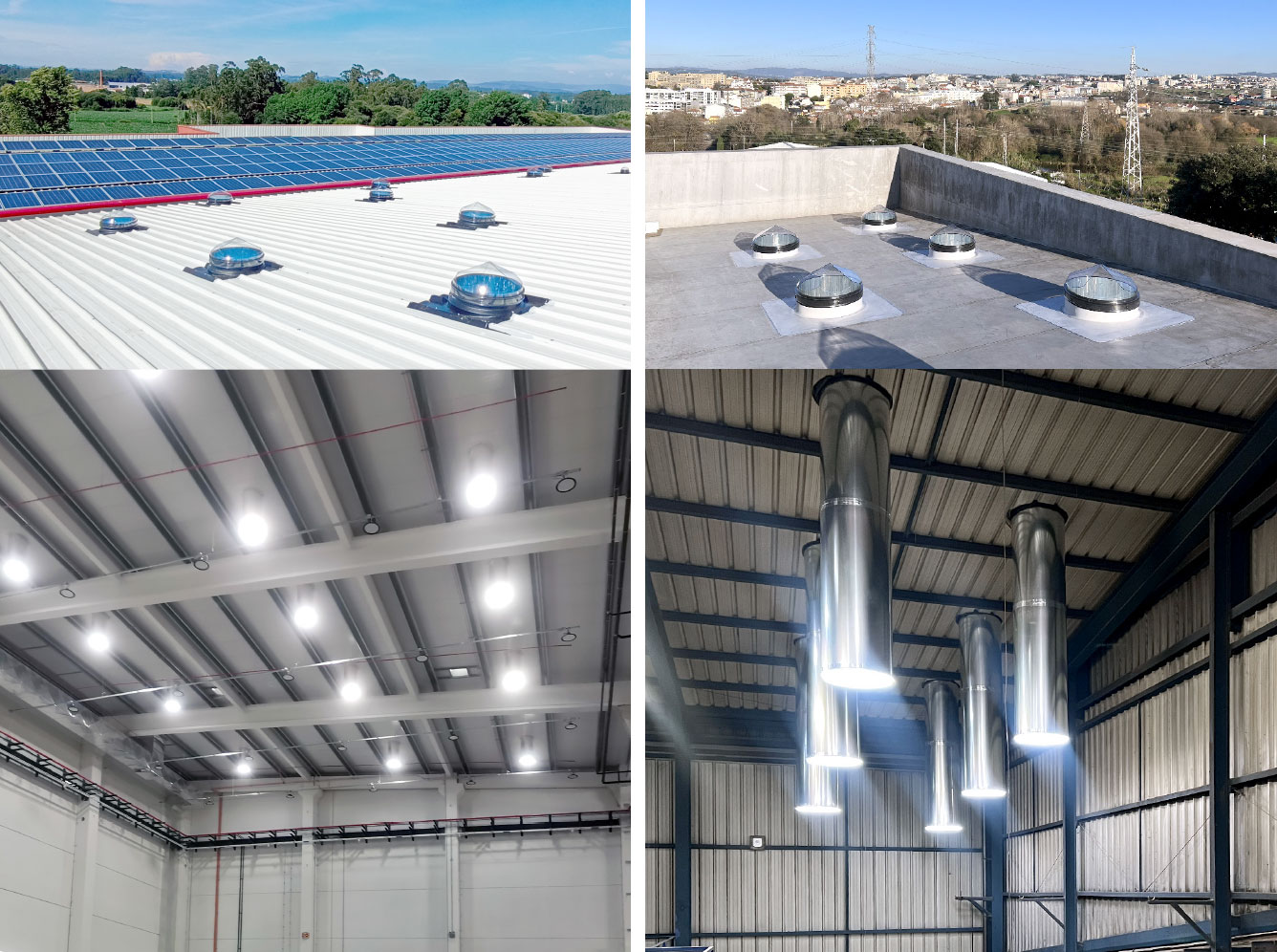 Roof view of industrial pavilion with installation of Solar Tubes model TS750