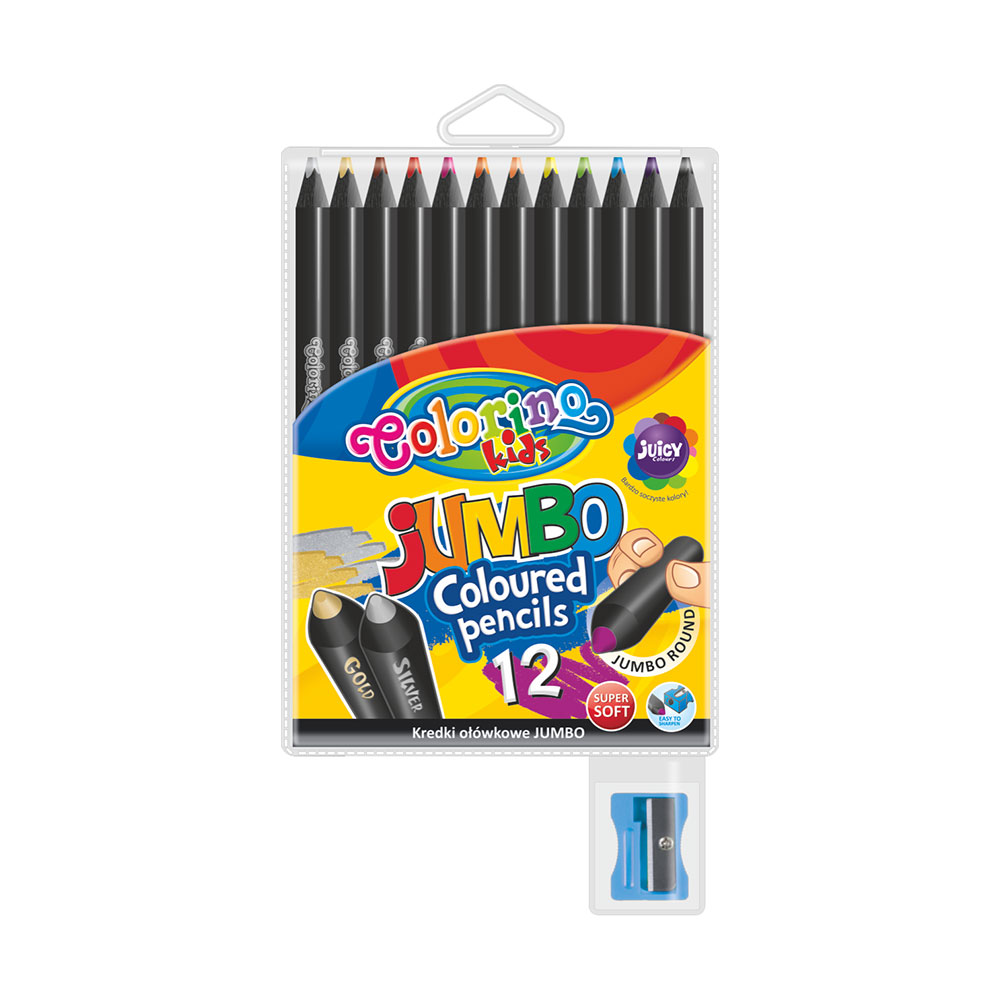 Jumbo Round Coloured Pencils 12 Colours + Sharpener BW