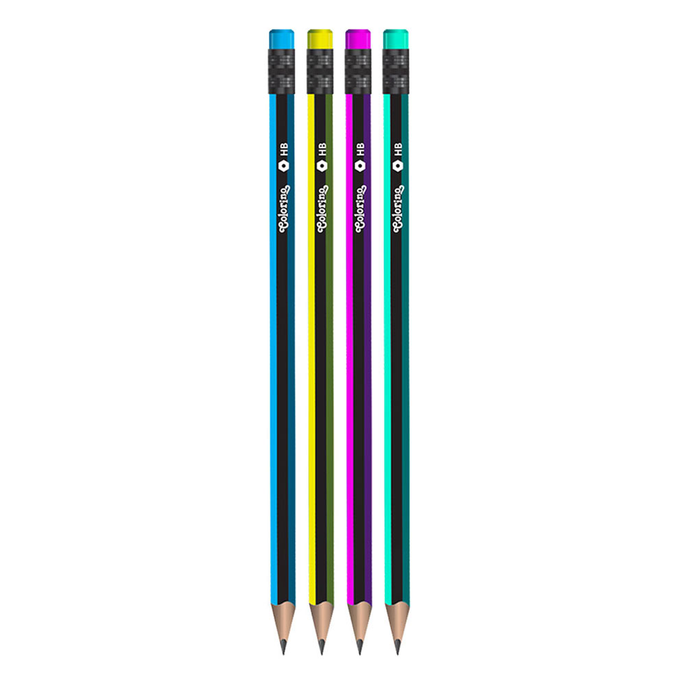 Hexagonal pencils with eraser HB 48 pcs in drum