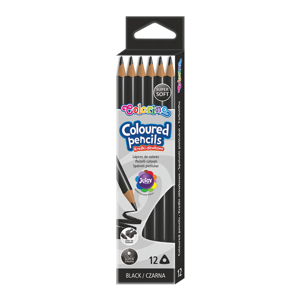Black Triangular Coloured Pencil Box 12 Pcs