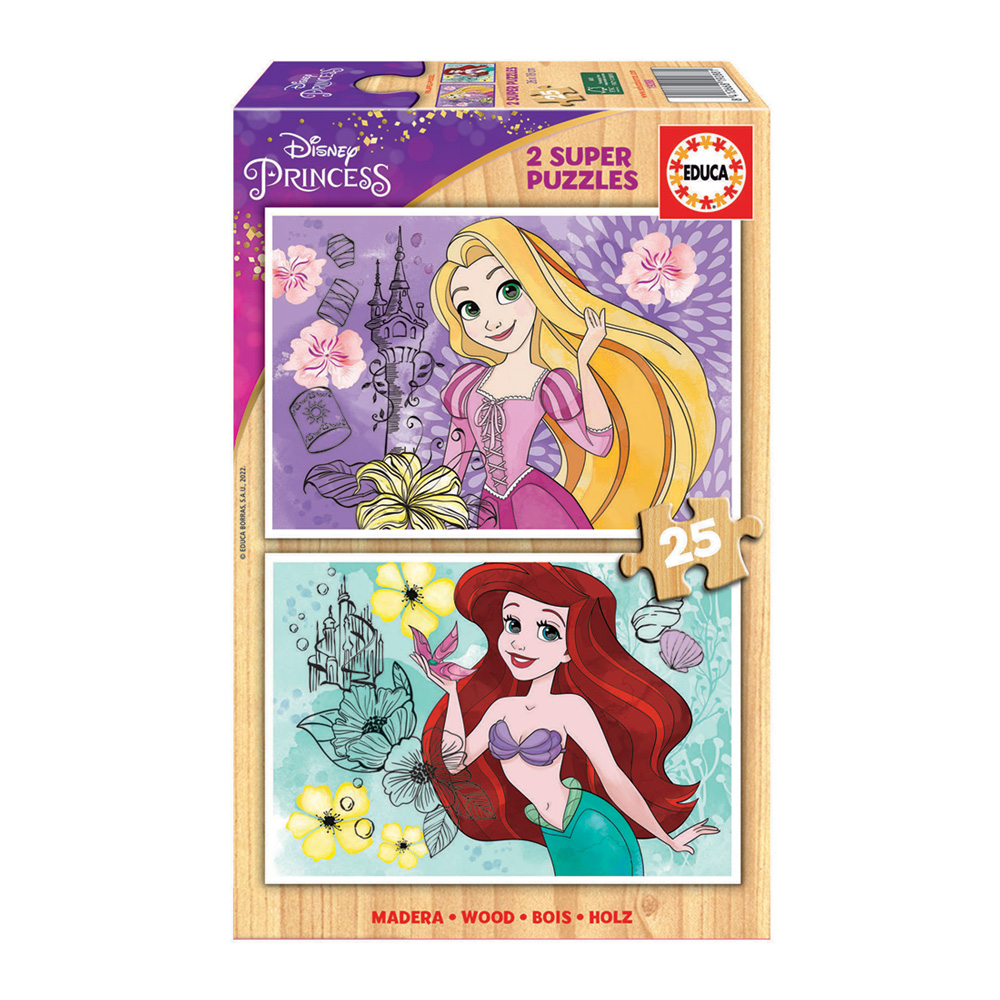 2x Super Puzzle 25 Madera Disney Princess
