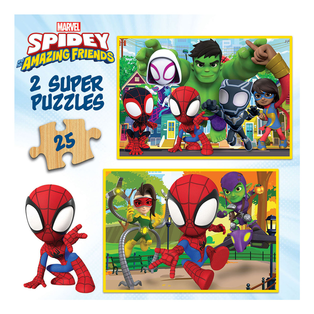 2x Super Puzzle 25 Wood Spidey Amazing Friends