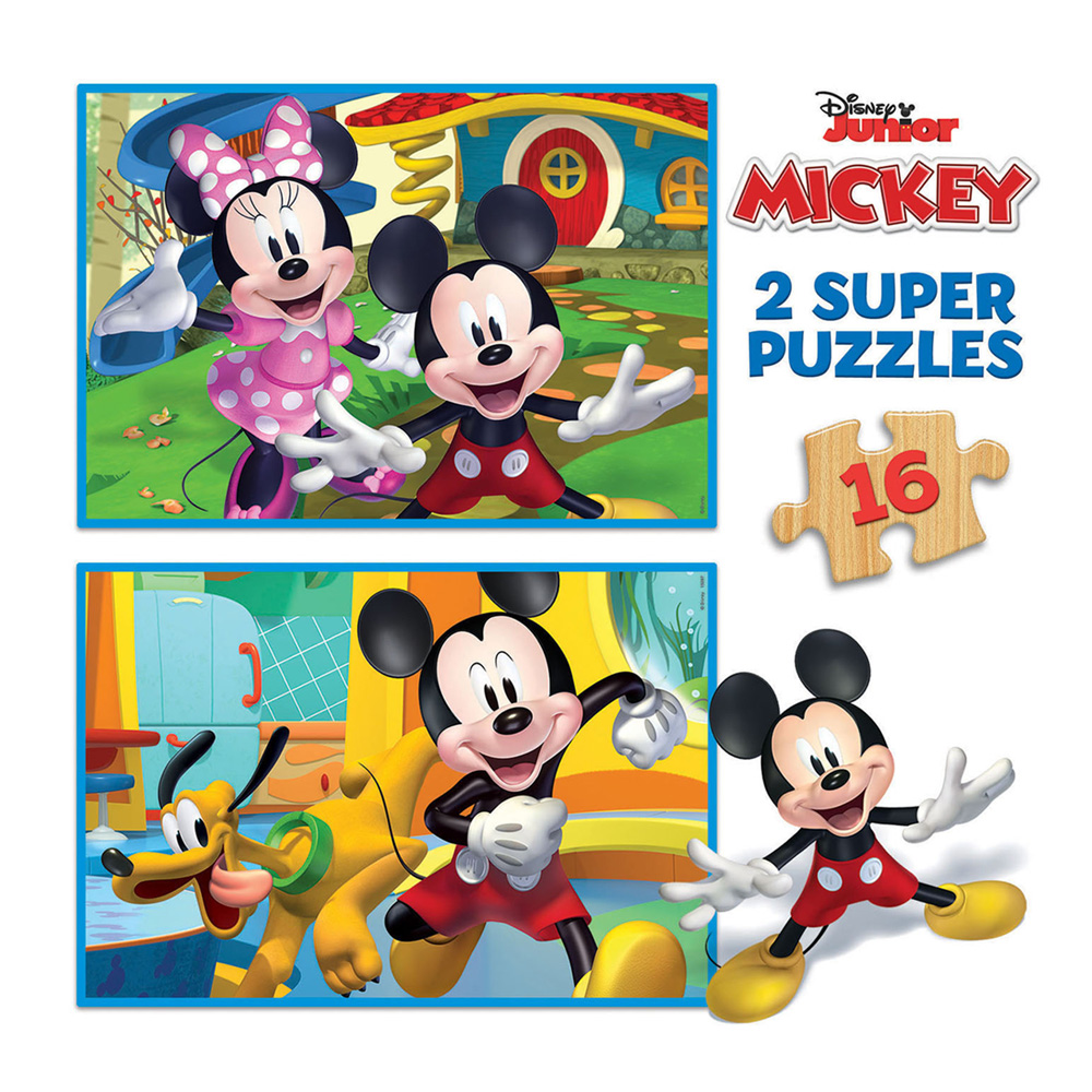 2x Super Puzzle 16 Madera Mickey & Minnie