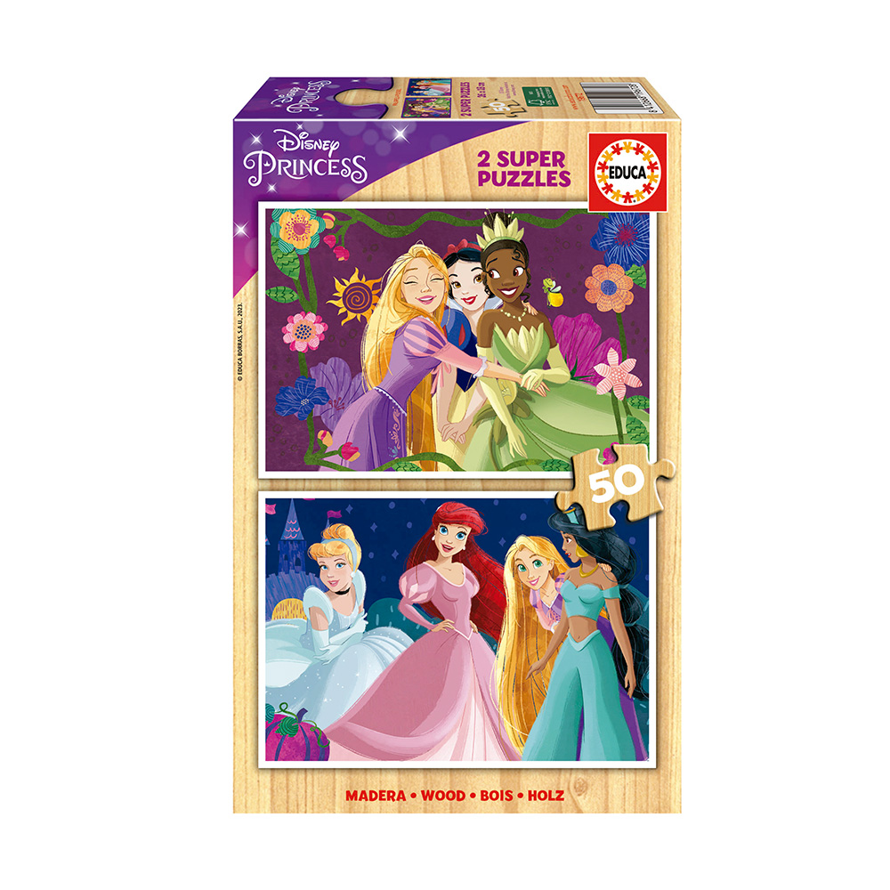 2x Super Puzzle 50 Madera Disney Princess