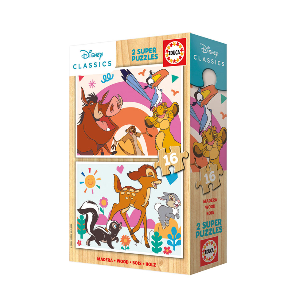 2x Super Puzzle 16 Wooden Disney Animals