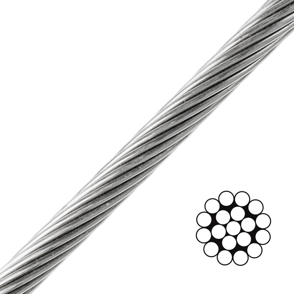 Wire rope hard/stiff Art 8008378 Type 1x19 Stainless Steel A4