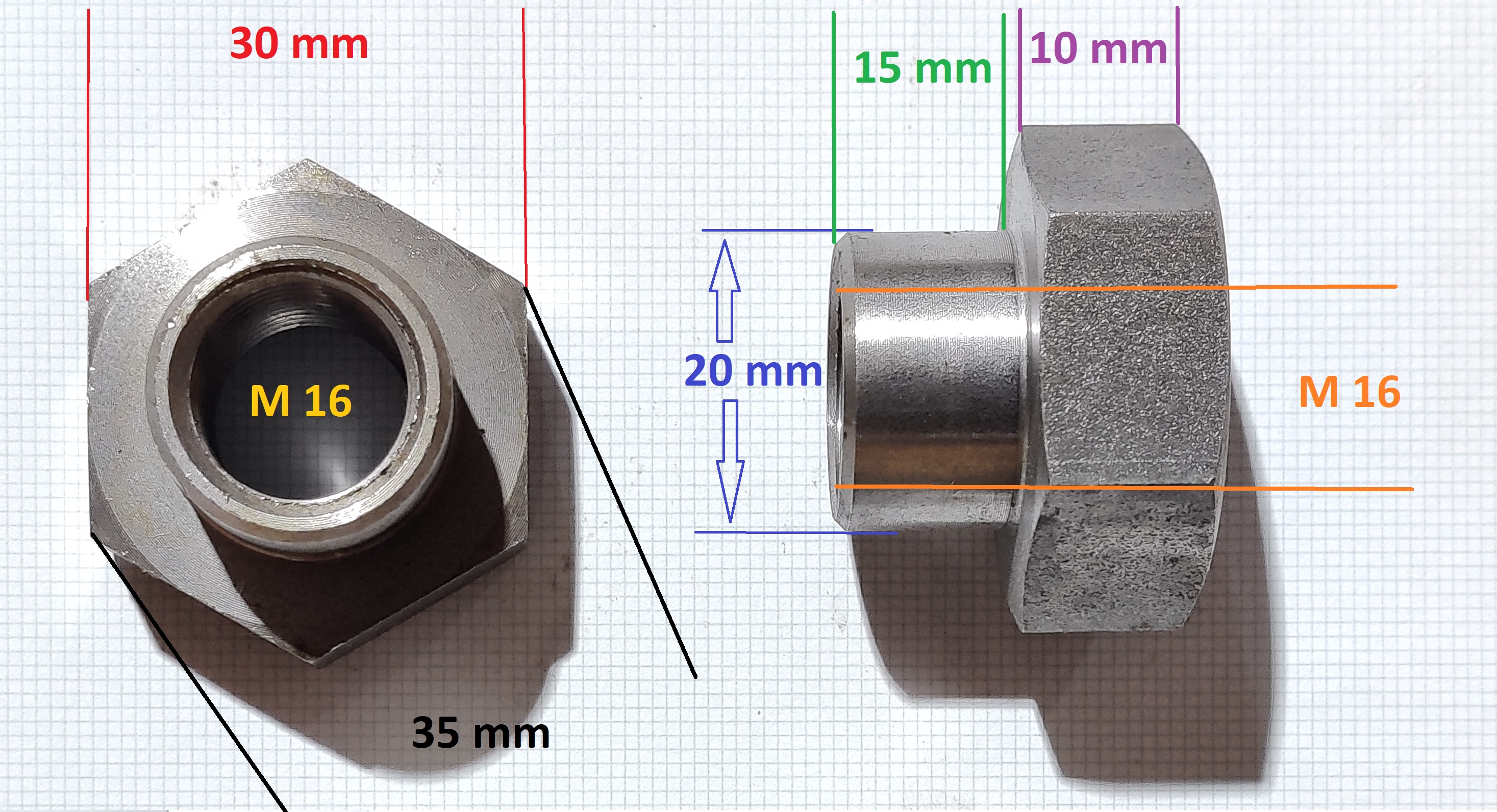Hexagonal Nut with cylindrical extension T