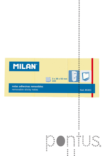 Bloco de notas ader. Milan 50x38mm 100f amar.