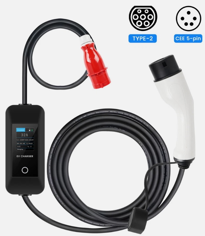 CARREGADOR TRIFÁSICO PHEV/EV TYPE2 32A 22kW + CABO 5M