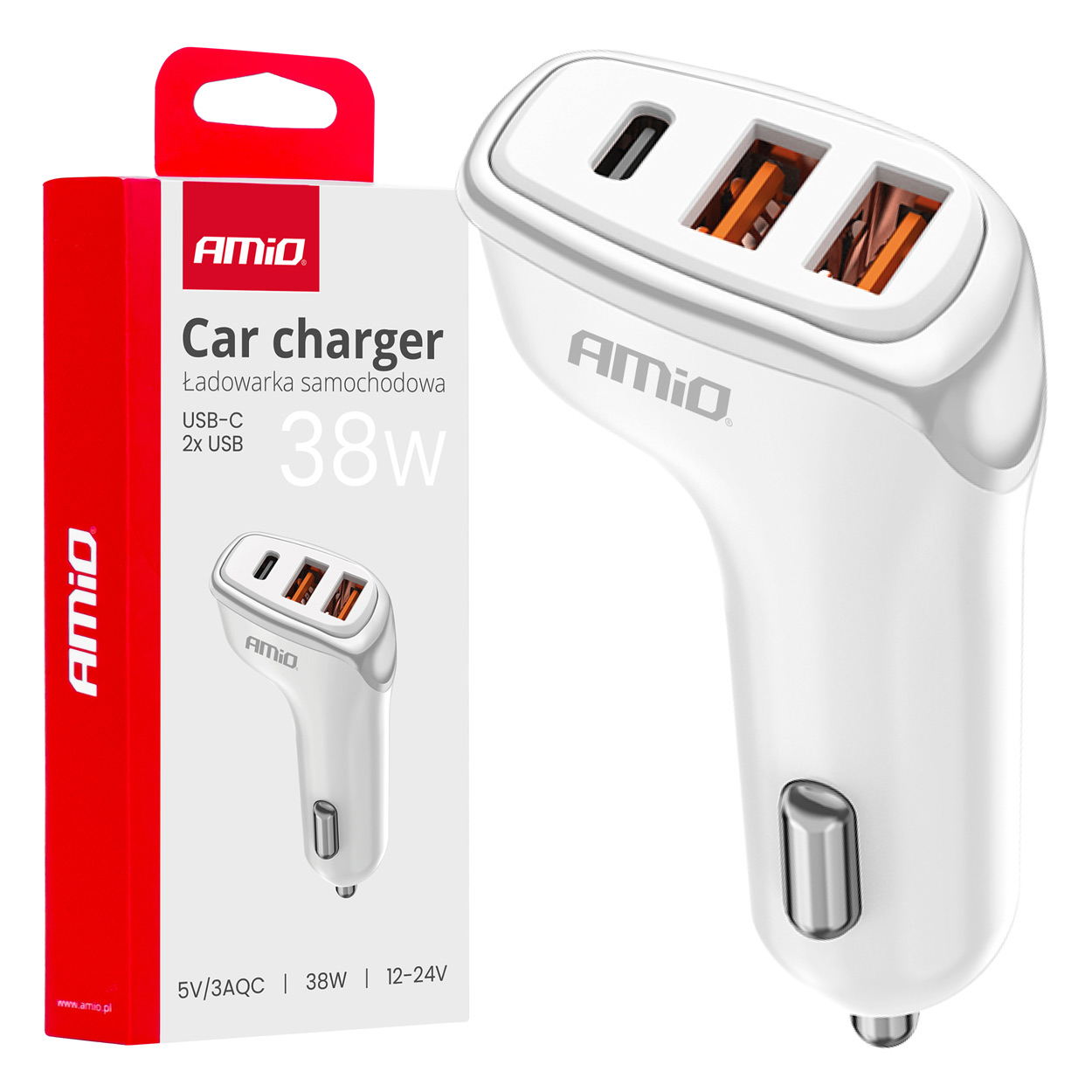 CARREGADOR ISQUEIRO 2x USB-A + USB-C 38W 12/24V